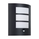 Eglo Applique Murale City Acier Noir | IP44 - Convient pour 1x E27 - Détecteur De Mouvement