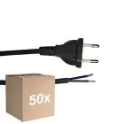 Lot 50x Noxion Euro Câble d’alimentation Noir - C7 Europlug + Extrémités ouvertes - 2m - 2 pole 0,75mm2