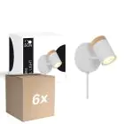 Lot 6x D'Lite Applique Murale Beitem Dépolie Blanc FSC Bois | Convient Pour 1x GU10